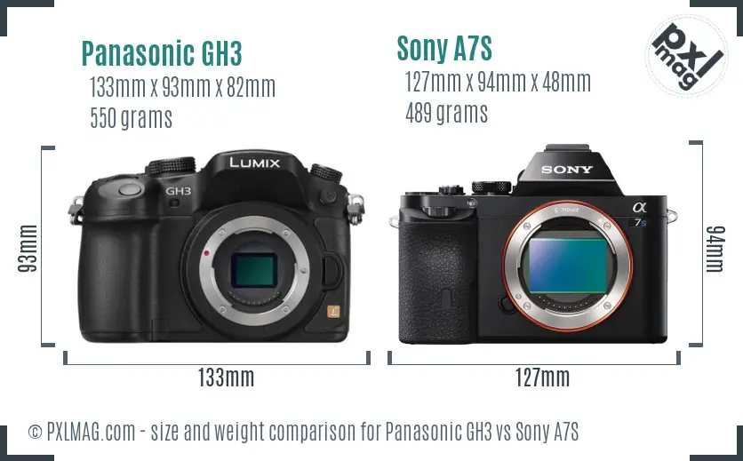 Panasonic GH3 vs Sony A7S size comparison