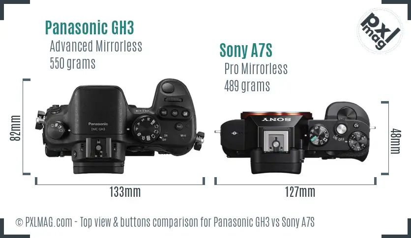 Panasonic GH3 vs Sony A7S top view buttons comparison