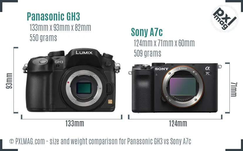 Panasonic GH3 vs Sony A7c size comparison