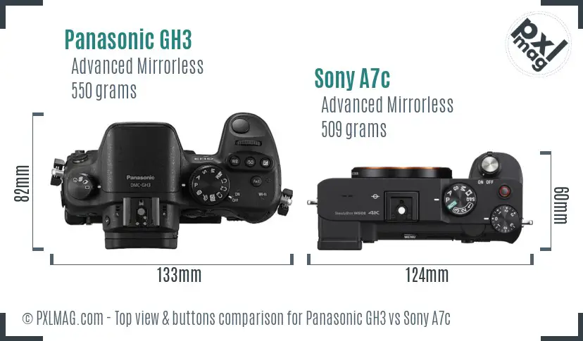 Panasonic GH3 vs Sony A7c top view buttons comparison