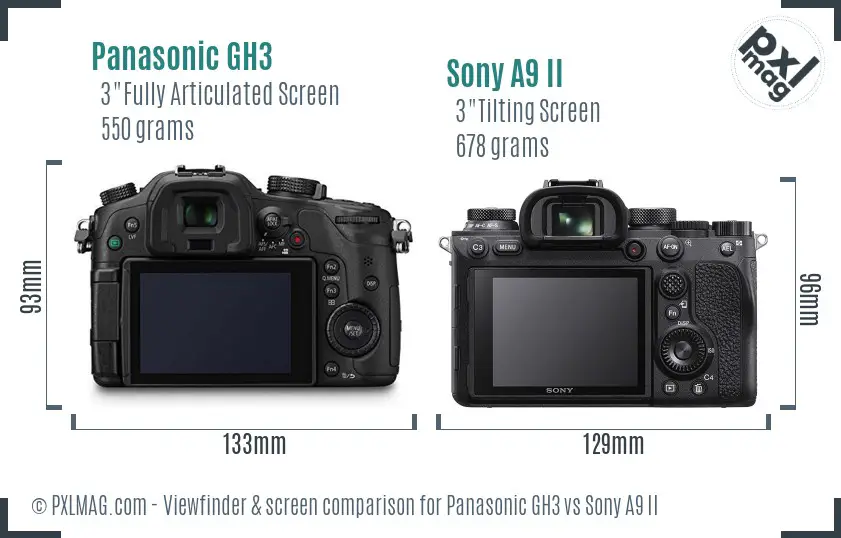 Panasonic GH3 vs Sony A9 II Screen and Viewfinder comparison