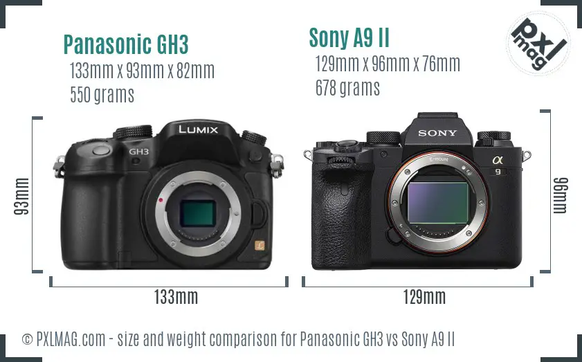 Panasonic GH3 vs Sony A9 II size comparison