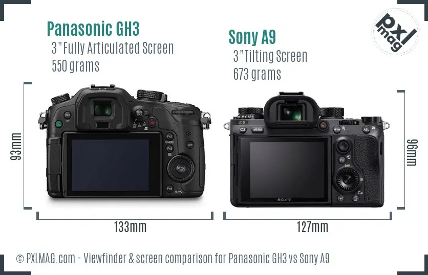 Panasonic GH3 vs Sony A9 Screen and Viewfinder comparison
