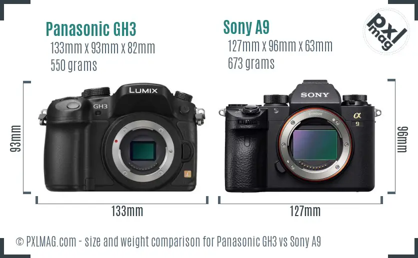 Panasonic GH3 vs Sony A9 size comparison