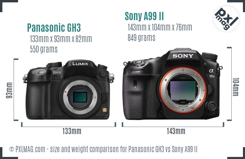 Panasonic GH3 vs Sony A99 II size comparison Panasonic GH3 vs Sony A99 II size comparison