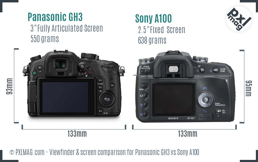 Panasonic GH3 vs Sony A100 Screen and Viewfinder comparison