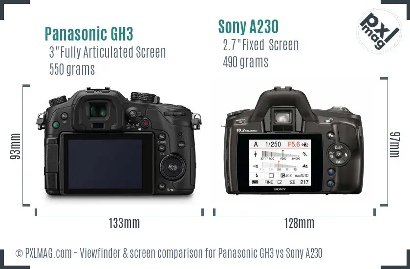 Panasonic GH3 vs Sony A230 Screen and Viewfinder comparison Panasonic GH3 vs Sony A230 Screen and Viewfinder comparison