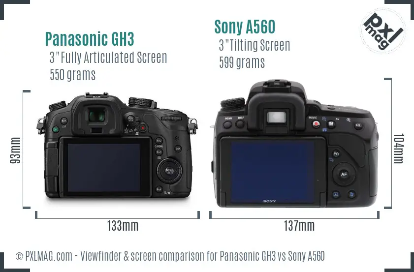 Panasonic GH3 vs Sony A560 Screen and Viewfinder comparison Panasonic GH3 vs Sony A560 Screen and Viewfinder comparison