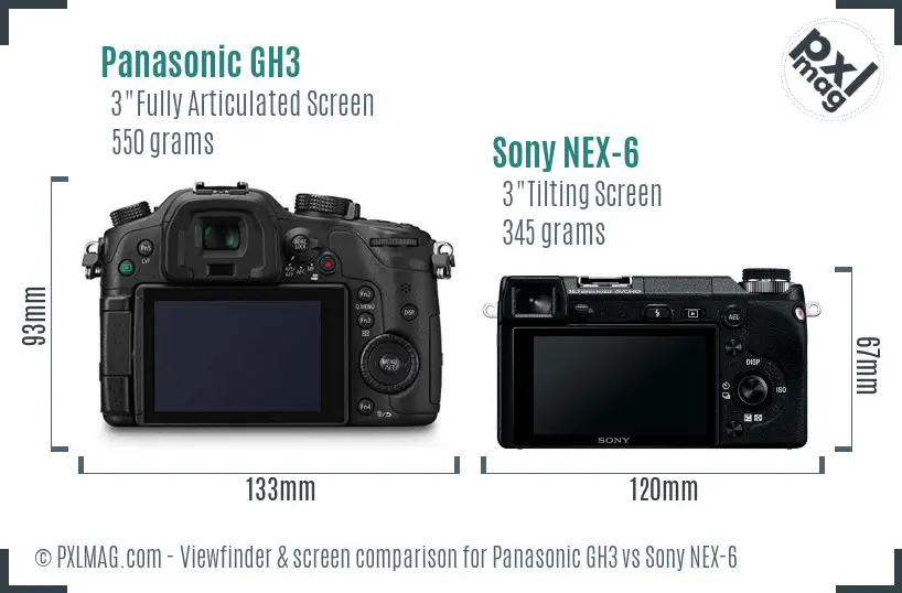 Panasonic GH3 vs Sony NEX-6 Screen and Viewfinder comparison