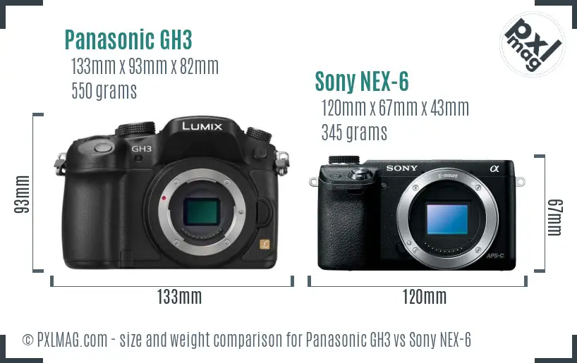 Panasonic GH3 vs Sony NEX-6 size comparison