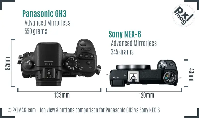 Panasonic GH3 vs Sony NEX-6 top view buttons comparison