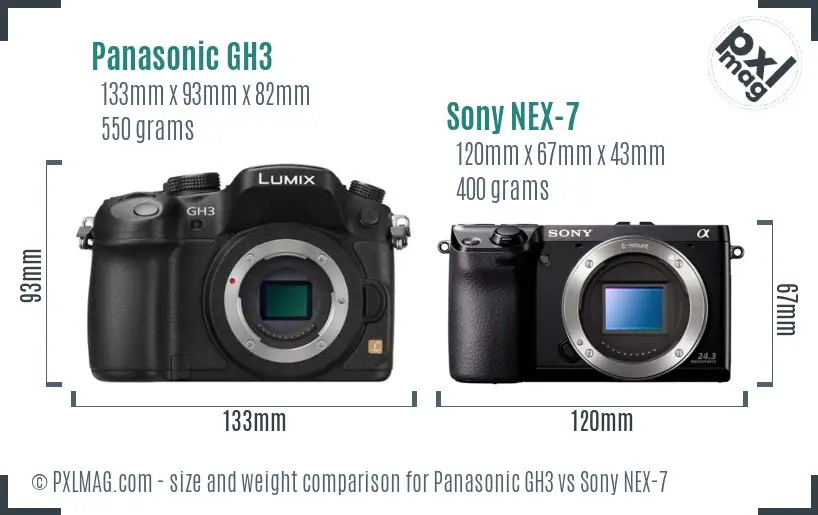 Panasonic GH3 vs Sony NEX-7 size comparison