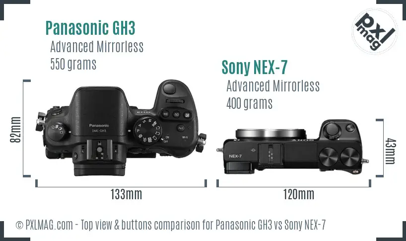 Panasonic GH3 vs Sony NEX-7 top view buttons comparison