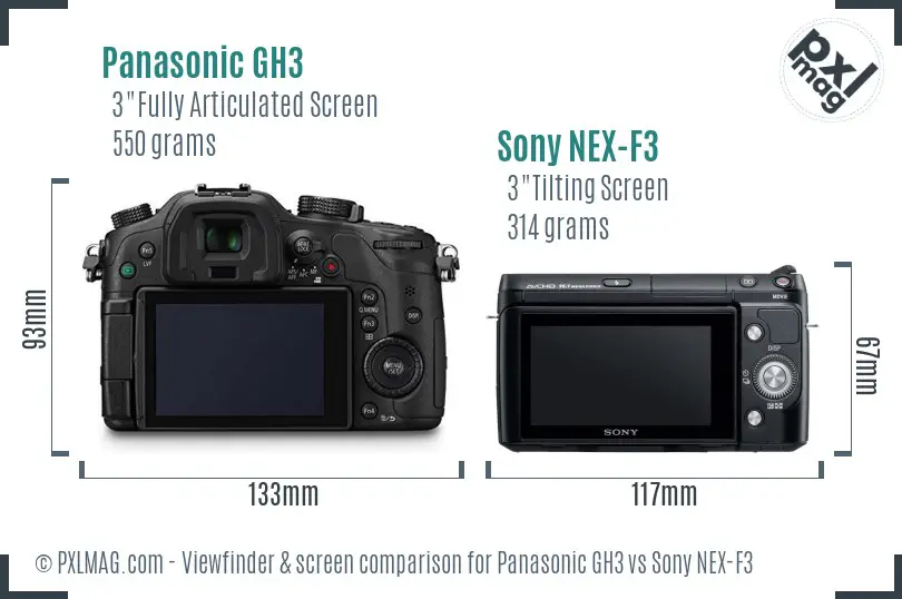 Panasonic GH3 vs Sony NEX-F3 Screen and Viewfinder comparison