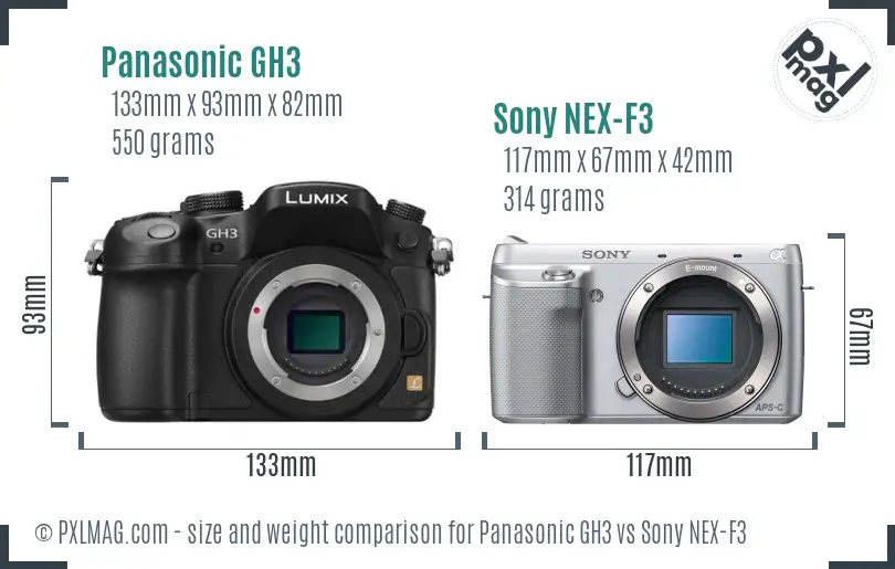 Panasonic GH3 vs Sony NEX-F3 size comparison Panasonic GH3 vs Sony NEX-F3 size comparison