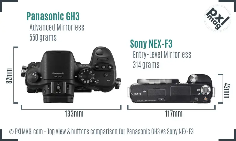 Panasonic GH3 vs Sony NEX-F3 top view buttons comparison