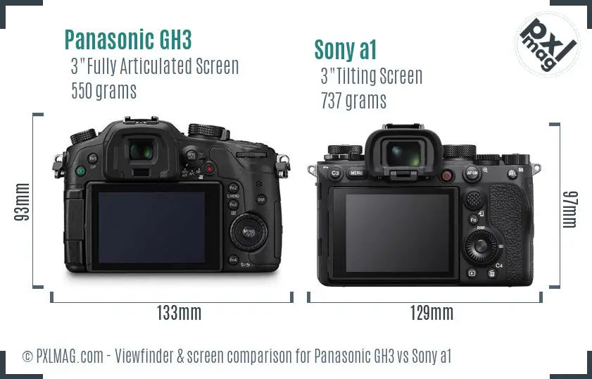 Panasonic GH3 vs Sony a1 Screen and Viewfinder comparison