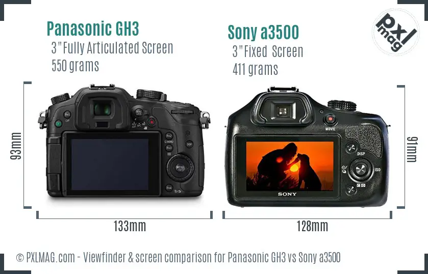 Panasonic GH3 vs Sony a3500 Screen and Viewfinder comparison