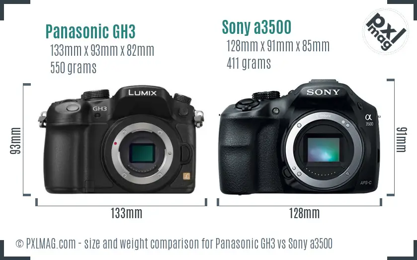 Panasonic GH3 vs Sony a3500 size comparison