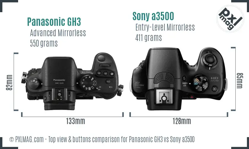 Panasonic GH3 vs Sony a3500 top view buttons comparison