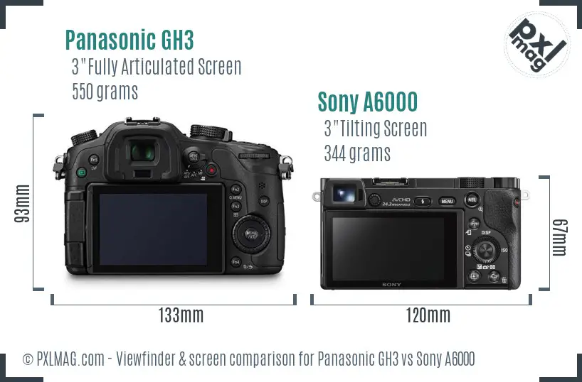 Panasonic GH3 vs Sony A6000 Screen and Viewfinder comparison