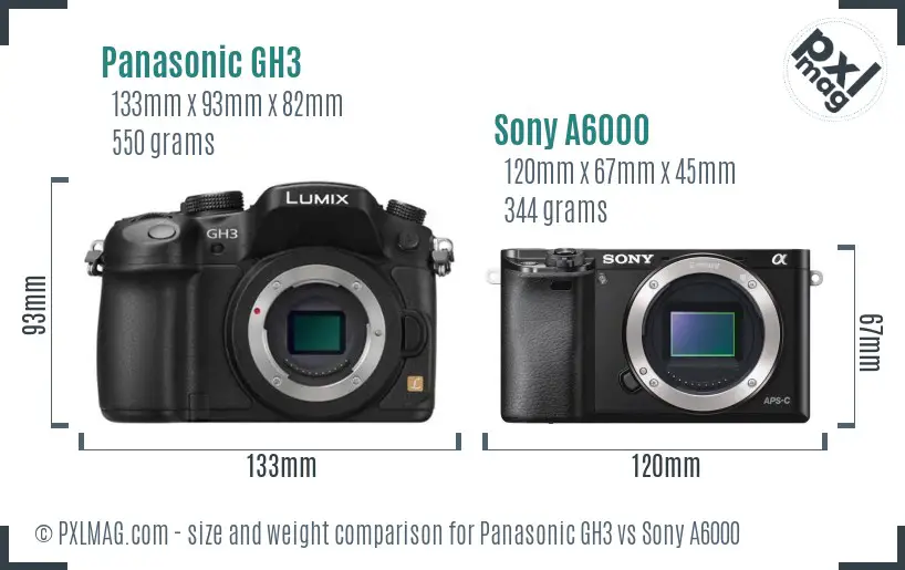 Panasonic GH3 vs Sony A6000 size comparison