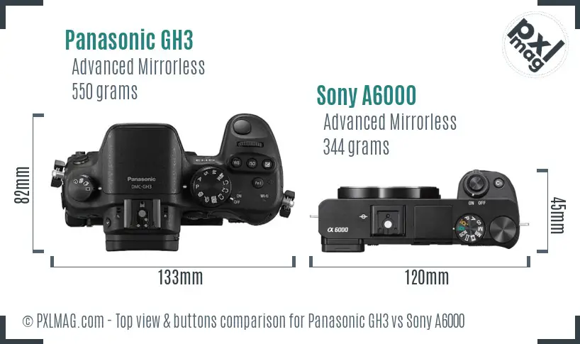Panasonic GH3 vs Sony A6000 top view buttons comparison