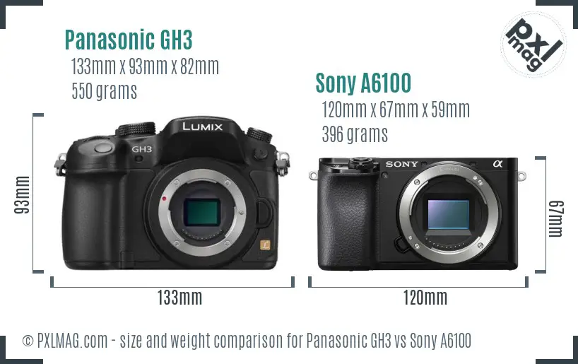 Panasonic GH3 vs Sony A6100 size comparison