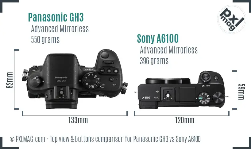 Panasonic GH3 vs Sony A6100 top view buttons comparison