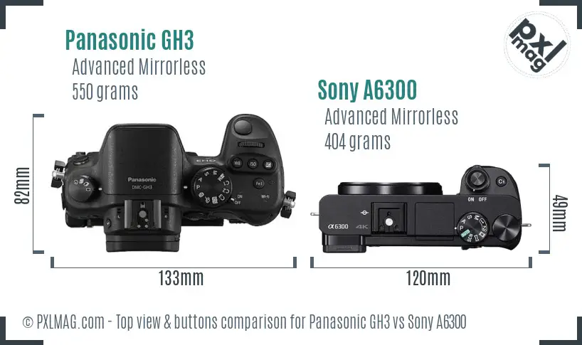 Panasonic GH3 vs Sony A6300 top view buttons comparison