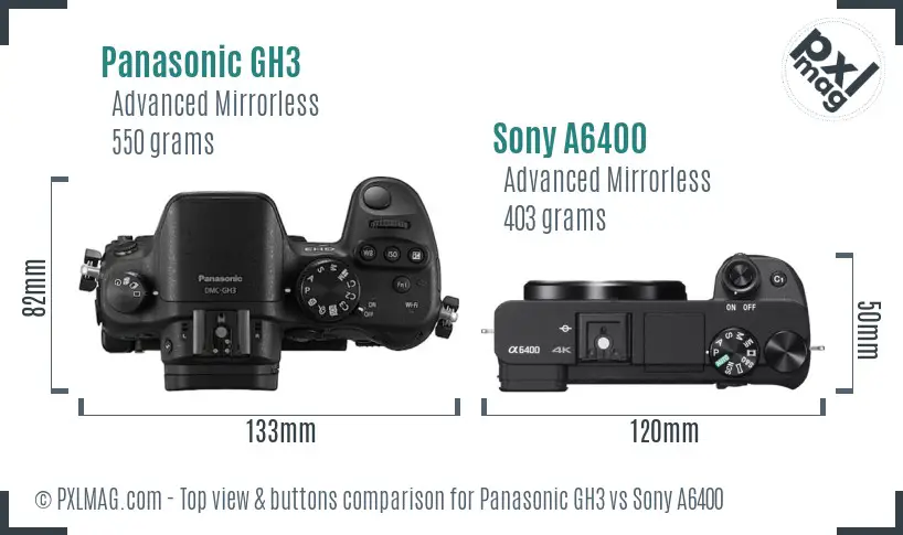 Panasonic GH3 vs Sony A6400 top view buttons comparison