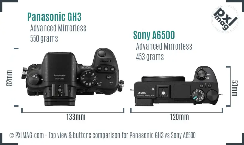 Panasonic GH3 vs Sony A6500 top view buttons comparison