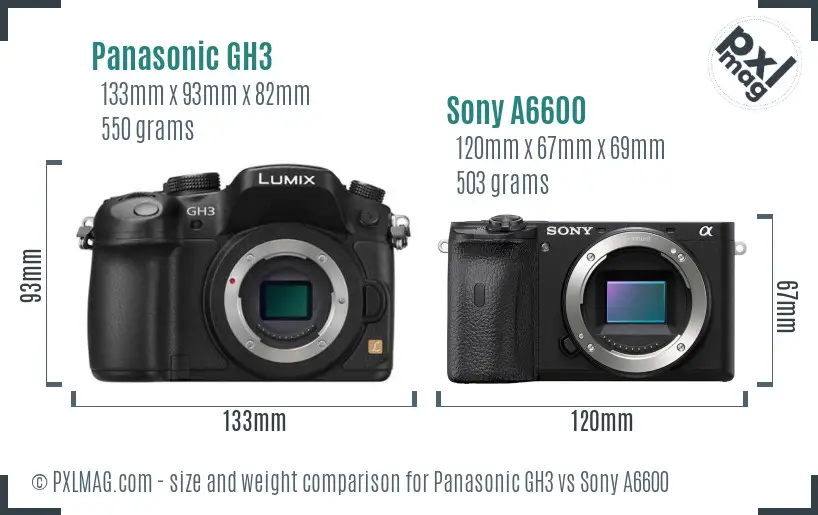 Panasonic GH3 vs Sony A6600 size comparison