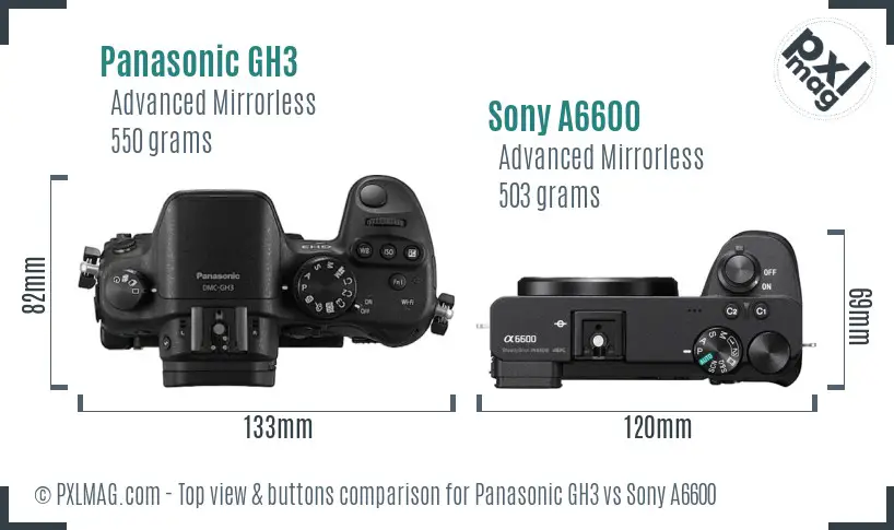 Panasonic GH3 vs Sony A6600 top view buttons comparison