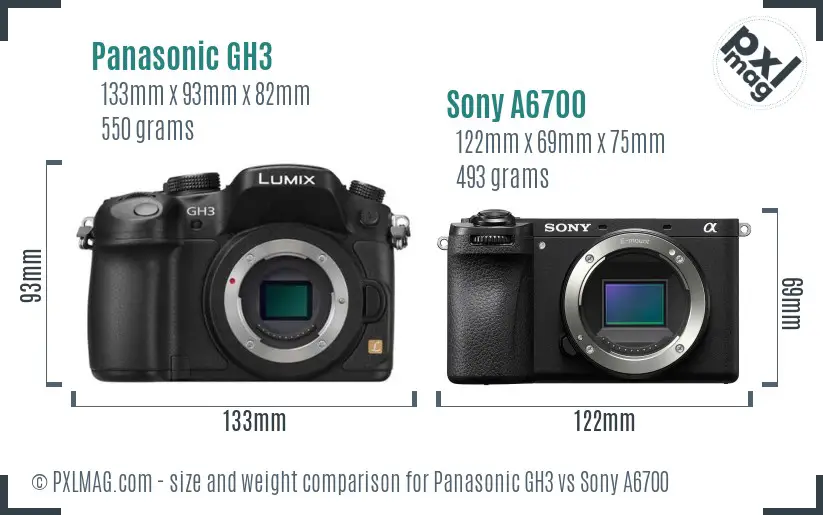 Panasonic GH3 vs Sony A6700 size comparison