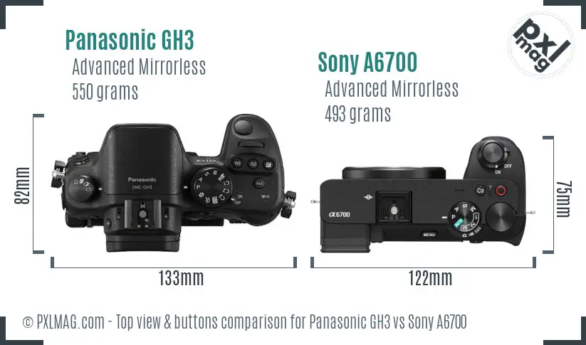 Panasonic GH3 vs Sony A6700 top view buttons comparison