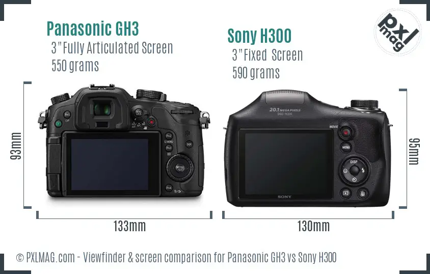 Panasonic GH3 vs Sony H300 Screen and Viewfinder comparison Panasonic GH3 vs Sony H300 Screen and Viewfinder comparison
