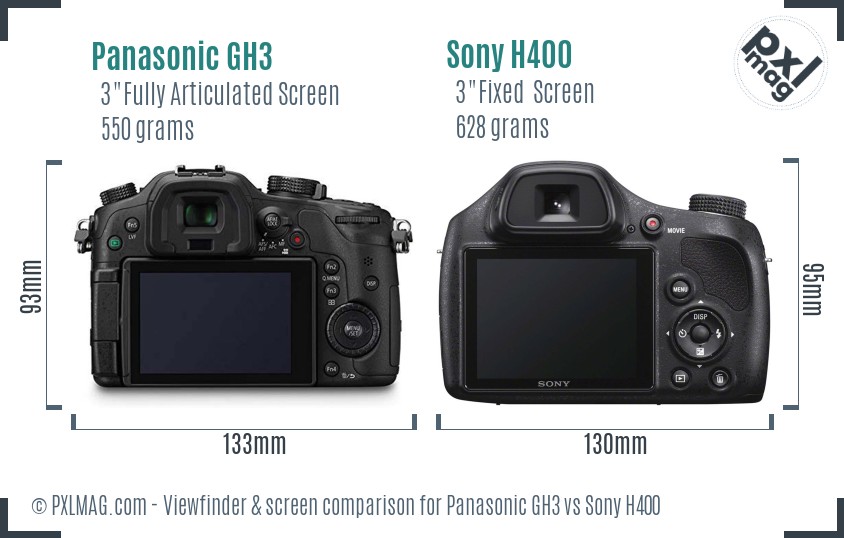 Panasonic GH3 vs Sony H400 Screen and Viewfinder comparison