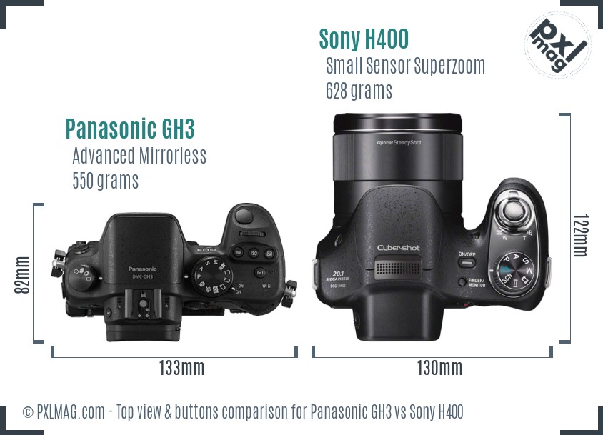 Panasonic GH3 vs Sony H400 top view buttons comparison