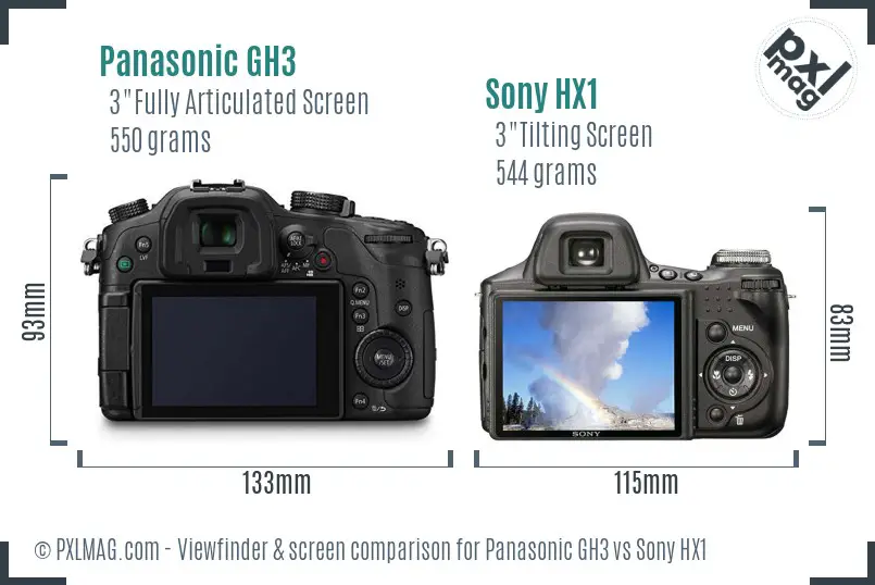 Panasonic GH3 vs Sony HX1 Screen and Viewfinder comparison