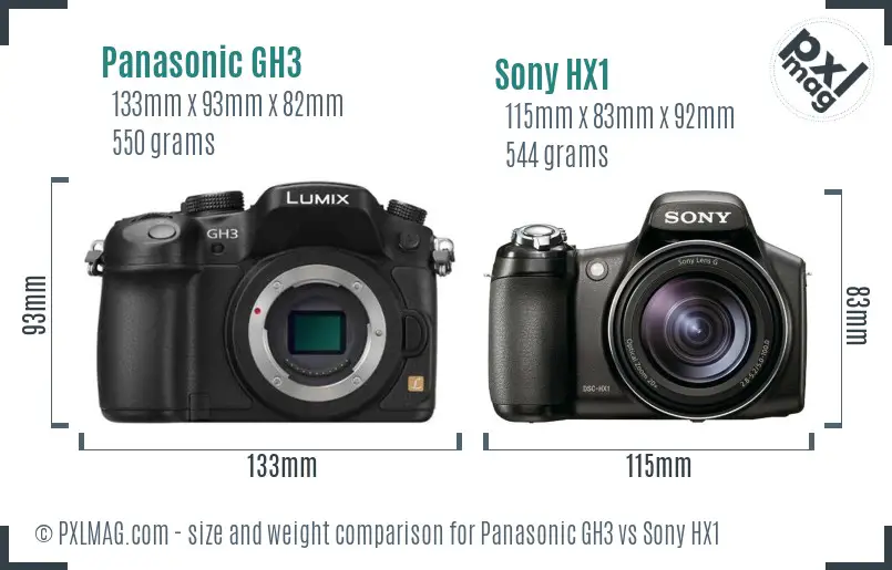 Panasonic GH3 vs Sony HX1 size comparison
