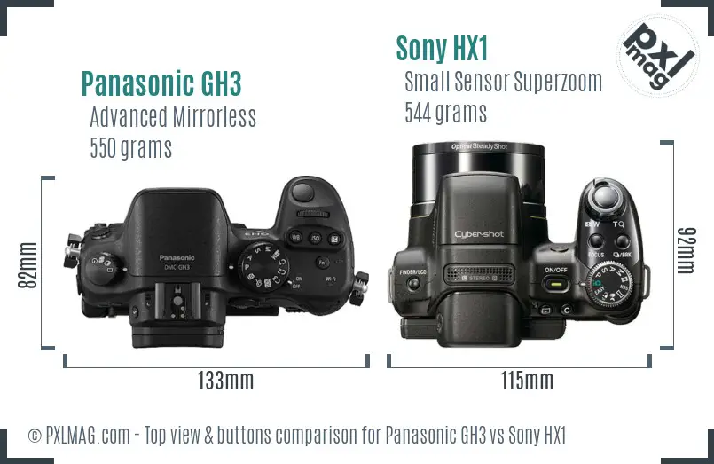 Panasonic GH3 vs Sony HX1 top view buttons comparison