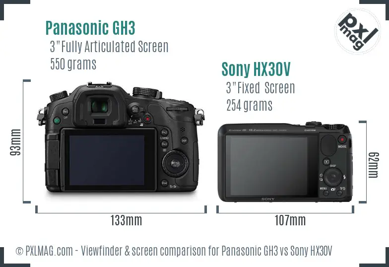 Panasonic GH3 vs Sony HX30V Screen and Viewfinder comparison
