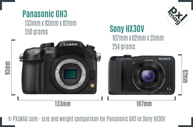 Panasonic GH3 vs Sony HX30V size comparison