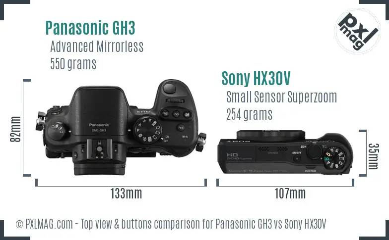 Panasonic GH3 vs Sony HX30V top view buttons comparison
