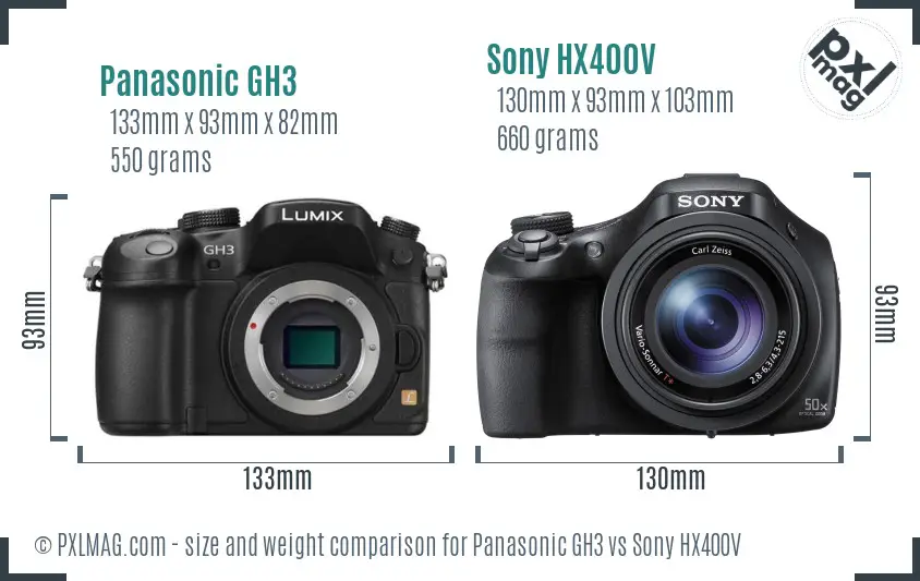 Panasonic GH3 vs Sony HX400V size comparison Panasonic GH3 vs Sony HX400V size comparison