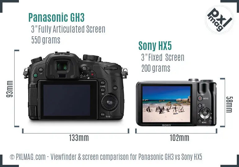 Panasonic GH3 vs Sony HX5 Screen and Viewfinder comparison