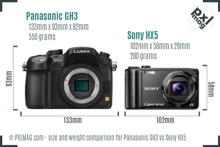 Panasonic GH3 vs Sony HX5 size comparison