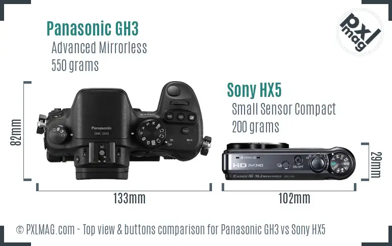 Panasonic GH3 vs Sony HX5 top view buttons comparison