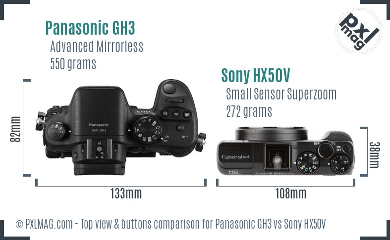 Panasonic GH3 vs Sony HX50V top view buttons comparison